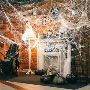 Suprbee Ragnatela Halloween Decorazioni, Ragnatela di Decorazione di Halloween, 200g Ragnatele, 50 Nero Ragno, 9 Adesivi di Halloween, Decorazioni Halloween Casa Halloween Ragnatela per Addobbi Halloween