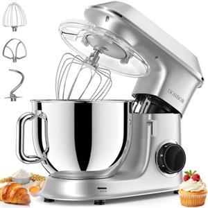 DOBBOR 9.5Litri Planetaria Professionale, DOBBOR 2000W Planetaria Offerte con ciotola di acciaio inossidabile, 7 velocità con Gancio per Impastare, Frusta, Sbattitore, Ciotola e Coperchio(D'argento)