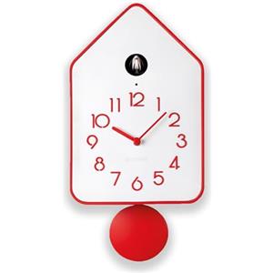 Guzzini QQ-UP Orologio da Parete con Cucù e Pendolo, Rosso | Sensore fotosensibile, cucù silenziabile ON/OFF, pendolo removibile, uso a parete o in appoggio, uccellino animato.