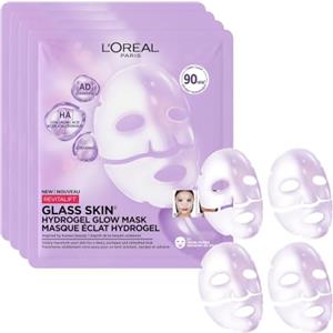 L'Oreal Paris L'Oréal Paris Glass Skin Hydrogel - Confezione da 4 maschere per pelle imbottita e luminosa, idratante e levigante, con acido ialuronico, Revitalift Filler, set vantaggioso, 100 g