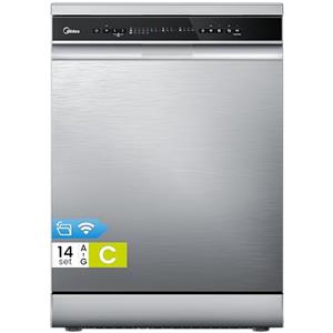 Midea Lavastoviglie Libera Installazione 14 Coperti 10 Programmi WiFi Inox | Avvio Ritardato, Mezzo Carico, Cesti Regol, Asciugatura Con Apertura Auto, Blocco Bambini, 47 dB, Installazione Flessibile