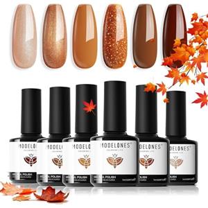Modelones Smalto UV per unghie, 6 colori, set di smalti UV, marrone cannella Soak Off Nail Polish French Manicure per donne set regalo fai da te a casa 7 ml
