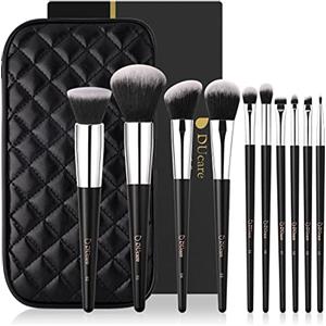 DUcare Set di 10 pennelli da trucco professionali con custodia regalo | da donna Kabuki sintetico di alta qualità, pennello per sfumare viso, cipria, correttori, ombretti con borsa