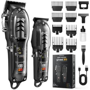 Yineel W6 Tagliacapelli Uomo Professionale, Regolabarba Senza Fili Ricaricabile, Kit Barbiere con Lame in Ceramica di Precisione, Ricarica USB-C, 8 Pettini Guida, Display LED
