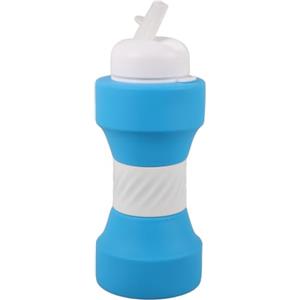 TIKODIDA Blu Borraccia Sportiva Pieghevole a Forma di Manubrio 650ml | Silicone, Base Stabile per Appoggio Sul Tavolo, per Acqua e Bevande Sportive, Ufficio e Yoga