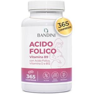 Bandini® Acido Folico 400 µg con Vitamina B12 e Vitamina D3, 365 Compresse | 1 al Giorno, Integratore di folina con Vitamina B9, B12, D3 - Supporto al Metabolismo Energetico, Riduzione Stanchezza