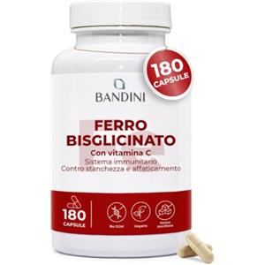 Bandini® Ferro Bisglicinato 80mg + Vitamina C 180 Capsule Vegan (+ 6 Mesi) | Contribuisce al Normale Metabolismo Energetico - Altamente Assimilabile e Biodisponibile - Iron + Vit C 160mg