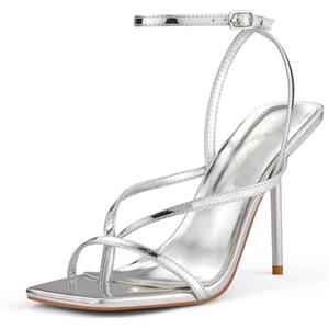 Zhabtuc Sandali con tacco da donna, Punta Quadrata, Tanga, Punta Aperta, Cinturino alla Caviglia con Fibbia, Sandali con Tacco, Scarpe Eleganti, 36-42 EU