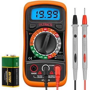 ULTRICS Multimetro Digitale, Tester per Tensione AC/DC, Corrente DC, Ohm | Diodi, Continuità, Transistor, LCD Retroilluminato, Data Hold, Ingresso 10A, Puntali Inclusi, per Casa, Garage e Fai da Te