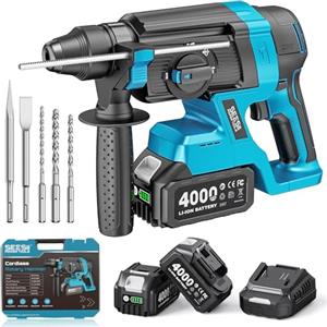 SEESII 2.8J Martello Perforatore a Batteria,4-in-1 Tassellatore a Batteria | Foratura, foratura a percussione, scalpellatura, 2 Batterie 4.0Ah (Compatibile con batterie Makita 18 V), Punte & Scalpelli