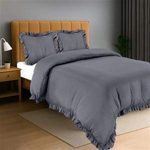 Utopia Bedding Copripiumino a Volant Una Piazza e Mezza, 200x200cm, Grigio | Microfibra Copripiumino 200x200cm + Federe 80x80cm