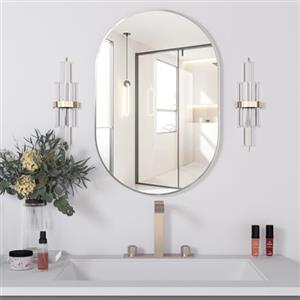 NEUWEABY Specchio ovale da bagno da parete, specchio ovale da 50 x 75 cm specchio da bagno argento per sopra il lavandino, specchio da parete per pillole, specchio moderno con cornice in metallo