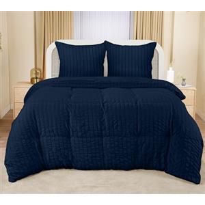 Utopia Bedding Seersucker Copripiumino Matrimoniale 240x260 - Microfibra Copripiumino 240x260cm + Federe 65x65cm - Blu Navy