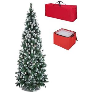 Totò Piccinni Albero di Natale NOEL (150 cm, Punte Innevate e Pigne SLIM) | Borsone e Scatola Porta Decorazioni Inclusi, Salvaspazio, Effetto Realistico, Facile da Montare, PVC Ignifugo