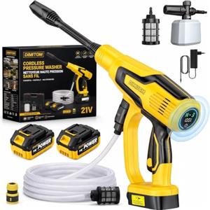 OranTom Idropulitrice a Batteria, Pressione max 120 Bar, 2x 4.0Ah Batteria, 1000W | Portata max. 300 l/h, Ugello 180°, 3 Livelli di Pressione, Display LCD e Tubo da 5 m, Lancia Schiuma, per Auto, Giardino