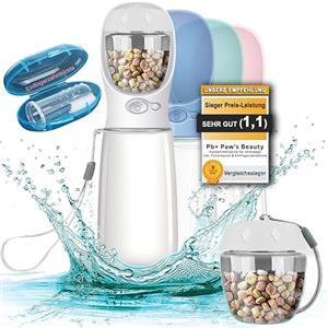 Paws Elegance Lavabile in Lavastoviglie e a Prova di Perdite Borraccia Cane Portatile da 550 ml per il Viaggio | Incluso Contenitore per il Cibo e Spazzolino da Denti | Premium Beverino per Cani