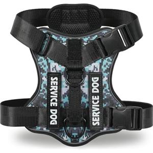 COMSLE Pettorina Cane Taglia Media Grande, Regolabile Pettorina Anti Tiro per Cani con 3 Ganci in Metallo, Imbracatura Riflettente Traspirante per Cani, Camouflage Blu, S