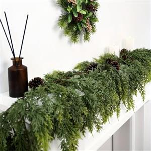 MoSundi Ghirlanda di cedro artificiale, decorazione natalizia realistica verde, 180 cm, per interni ed esterni, 180 cm, 36 maglie