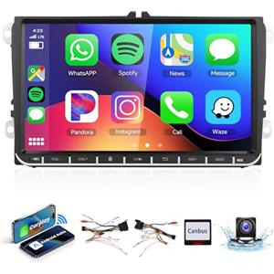 VECHTEL 2G+64G Autoradio per VW Golf 5 6 Passat Jetta Caddy EOS T5 Tiguan Touran CC Polo con Carplay Android Auto Wireless, 9" Schermo Tattile Stereo Auto co Bluetooth GPS Wi-Fi FM RDS Mirror Link Retrocamera