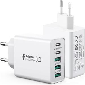 sccvee [2 Pack] Caricabatterie USB C 50W multiplo, Alimentatore USB a 5 Porte [2USBC+2USBA], Caricatore da muro Ricarica rapida PD20W compatibile con iPhone 11/12/13/14/15/16/Galaxy S21/S22/S23/Tablet