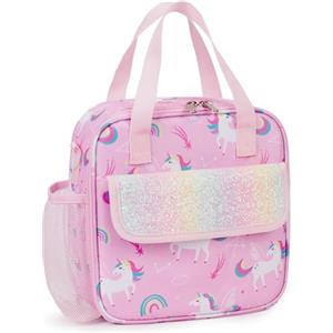 Bunnychic Portapranzo per bambini con portaborraccia tracolla,borsa il pranzo isolata | Borsa termica per il pranzo dei bambini,portatile,riutilizzabile,resistente all'acqua,piccola e compatta,ideale per la scuola