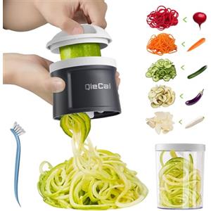 QieCai Tagliere a Spirale Verdure Con Contenitore- 4 In 1 Zucchini Tagliere a Spirale Verdure Spaghetti Vegetablehobel Für Spaghetti, Morette, Carote, Patatine (Grigio)