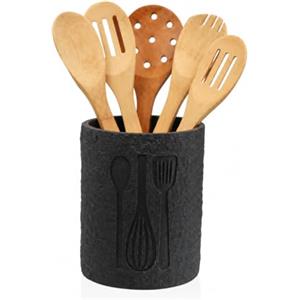 Generico Porta Utensili Cucina in Resina Effetto Pietra, 17,5 cm (Grigio Scuro Effetto Pietra)