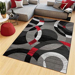 TAPISO Maya Tappeto Pelo Corto Cerchi Grigio 80 x 150 cm | 100% Polipropilene, altezza pelo 8 mm, tessuto