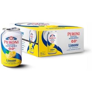 Peroni Nastro Azzurro 0.0 Birra Analcolica Premium Lager gusto Limone di Sicilia, lattine 24x33 cl, Zero Alcol