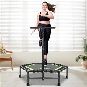 ONETWOFIT 107/114cm trampolino a rimbalzo per adulti con braccioli | mini trampolino silenzioso per esercizi indoor, trampoline fitness con rimbalzo bungee,Esercizio fisico all'aperto