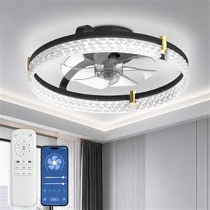 Airwit 48cm Ventilatore da Soffitto Silenzioso con Luce e Telecomando, Dimmerabile Lampada Ventilatore da Soffitto Moderno con Reversibile Motore DC, Lampadario Ventilatore per Camera da Letto, Cucina