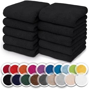 NatureMark Set da 10 panni in spugna per viso e mani - 100% cotone, morbidi e assorbenti - 30×30 cm, Nero