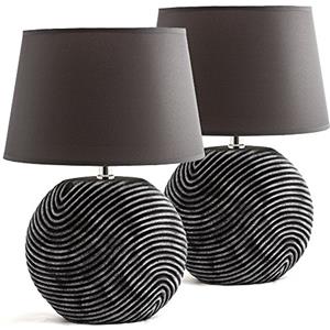 BRUBAKER Set da 2 Lampade da comodino Zen Garden Antracite Grigio | Lampada da tavolo - Basi in ceramica con finitura bicolore opaca - Altezza 38 cm