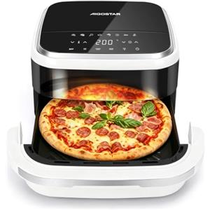 AIGOSTAR Friggitrice ad Aria 2200W: Extra-Crispy Silenzioso per Pizze 27cm | Doppia Resistenza, Area 745cm², 4.2L, 11 Programmi, LED Touchscreen, Air fryer Compatto, Finestrino Illuminata Visivo, Bianco