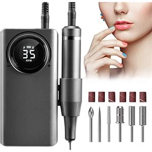 ROVLAK Fresa per Unghie Professionale 35000 RPM Portatile Ricaricabile Lima per Unghie Elettrica Velocità Regolabile Manicure Set Trapano Elettrico con Display a LED per Saloni di Unghie, Manicure DIY