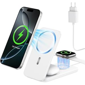 XNYAND Caricatore Wireless 3 in 1 per iPhone, Apple Watch e AirPods | Stazione di ricarica magnetica pieghevole per 3 dispositivi, per iPhone, Apple Watch e AirPods a casa o in viaggio