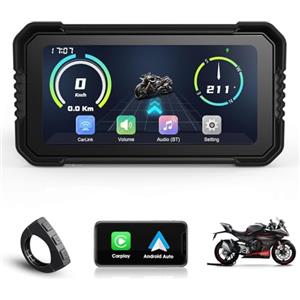 hizpo Schermo CarPlay da 6,25 pollici per moto, wireless, CarPlay & Android Auto, navigazione GPS per moto, supporto Dual Bluetooth, telecomando, Siri, G00gle Assistant