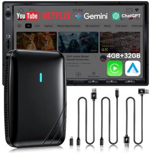ATOTODIRECT Adattatore CarPlay Wireless Android Auto, 4GB+32GB AI Box 3 in 1 per Cavo OEM CP/AA, Doppio WiFi e Hub Bluetooth IoT, AI Box CarPlay per Netflix/YouTube/TikTok/TF Scheda, DriveChat AI Voice, CB4B