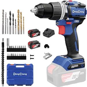 Dong Cheng Trapano Avvitatore a Percussione 90Nm 20V, 1x4,0Ah,Anti-Kickback | Per avvitare, forare e forare a percussione, mandrino 13 mm, 20 livelli di coppia, 2 velocità, per legno, metallo e muratura