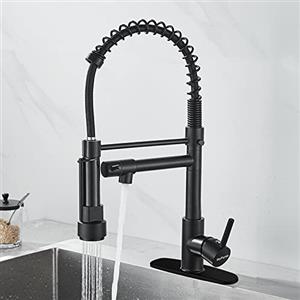 SkyPanda Rubinetto da cucina, girevole a 360°, con doccetta estraibile, materiale in rame massiccio, con 2 uscite a getto e spruzzo, spruzzatore, H-2 bocche di erogazione colore nero