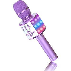 BONAOK Microfono Bluetooth Karaoke Bambini, Portatile Microfono Che Cambia la Voce con Altoparlante, Microfono Karaoke Bluetooth Wireless per la Festa in Casa(Light Viola)