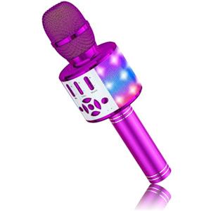 BONAOK Microfono Bluetooth Karaoke Adulti, Portatile Microfono Che Cambia la Voce con Altoparlante, Microfono Karaoke Bluetooth Wireless per la Festa in Casa, Compatibile con iPhone/Android (Viola)