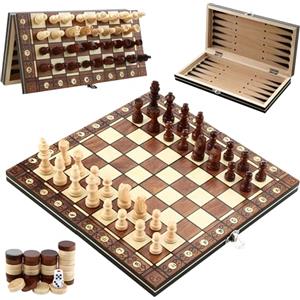 TTOPBAO Scacchiera in legno, 3 in 1 Scacchiera Professionale, 29 cm x 29 cm, Scacchiera Portatile e Pieghevoli, Gioco da Tavola di Qualità Adatto a Raduni di Bambini Adulti, Attività Familiari
