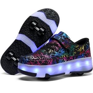 FANSU Scarpe con Rotelle e Luci LED per Bambina Bambino Taglia 30-41, Sportive Scarpe da Skateboard a 4 Ruote a Scomparsa Sneakers da Ginnastica da Pattini