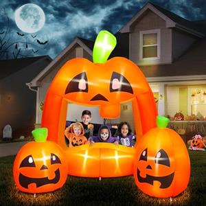 Kalolary 2,1 m di Halloween gonfiabili Cabina Fotografica a Forma di Zucca, Blow up Blow up bizzarro Zucca Cornice gonfiabili LED incorporati Vacanze gonfiano Decorazioni per Esterni, Interni, Prato
