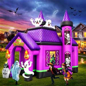 Kalolary 12 Piedi Arco Gonfiabile Halloween Casa delle Streghe Infestata | Arco Gonfiabile Viola a Forma Strega Fantasma per Halloween casa Gonfiabile per Esterni Decorazioni Feste in Giardino