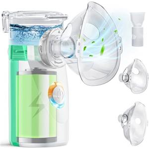 NEEMOSI Aerosol Portatile Silenzioso per Adulti e Bambini - Bambino ad Inalazione ad Ultrasuoni ad alta Potenza, Batteria dura a Lungo, USB-C Ricaricabile Nebulizzatore Aerosol, 2 Maschere E Boccaglio-Verde