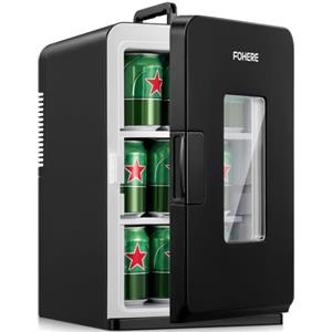 FOHERE Mini Frigo 21L, Frigorifero Piccolo Portatile con Funzione di Raffreddamento e Riscaldamento, DC/AC per Uffici/Camer/Auto/Bevande/Cosmetici, Modalità Eco & Max, Nero