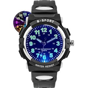 DTKID Orologio Bambini Analogico, Luci 7 Colori, Impermeabile 3 ATM | Illuminazione colorata, movimento al quarzo, materiale in pelle, adatto per regali di 5-18 anni