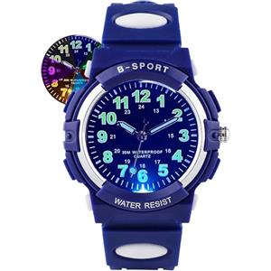 DTKID Orologio Bambini Analogico, Luci 7 Colori, Impermeabile 3 ATM | Illuminazione colorata, movimento al quarzo, materiale in pelle, adatto per regali di 5-18 anni